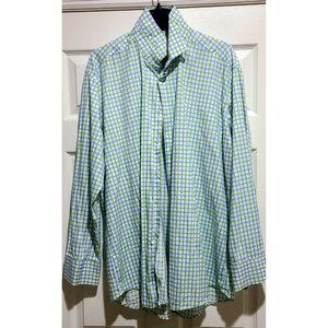 Lawrence Hunt XXL Green Blue Plaid Long Sleeve Classic Button Down Breathable